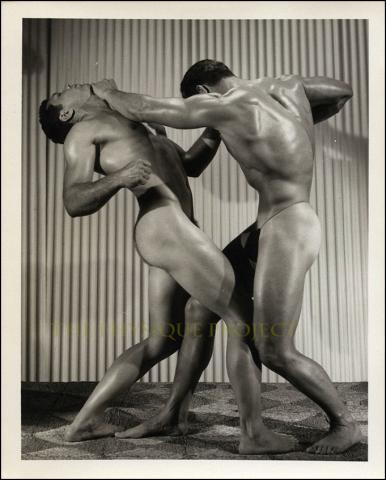 Dynamic Wrestling Duo Male Wrestling B&W Physique Photo Bruce of LA