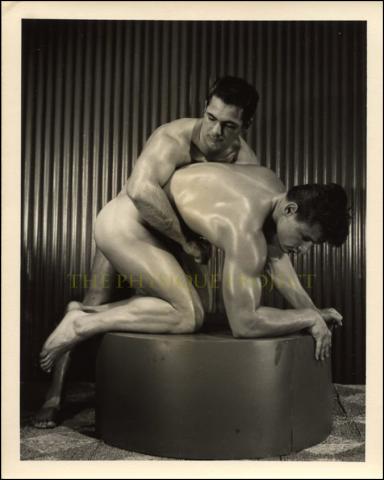 Bruce of LA Nude Male Greco-Roman Wrestling Duo B&W Studio Photograph