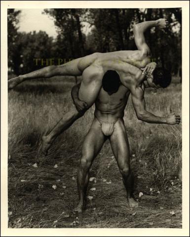 Western Photography Guild Male Duo Location B&W Wrestling Photograph